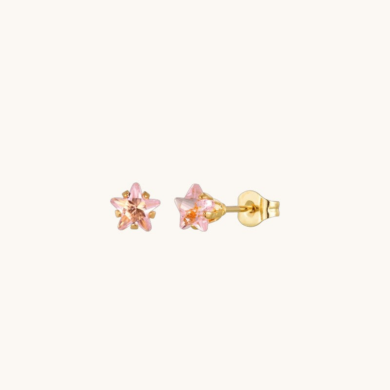 Gold-Plated Stainless Steel Star Stud Earrings with Pink Zirconia – 4, 5 or 6 mm