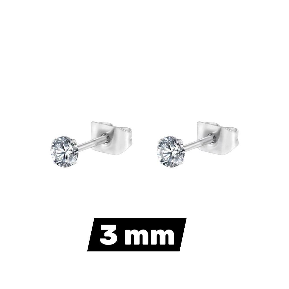 Oorstekers RVS Transparante Zirkonia – 2mm t/m 8mm Rosé Zilver