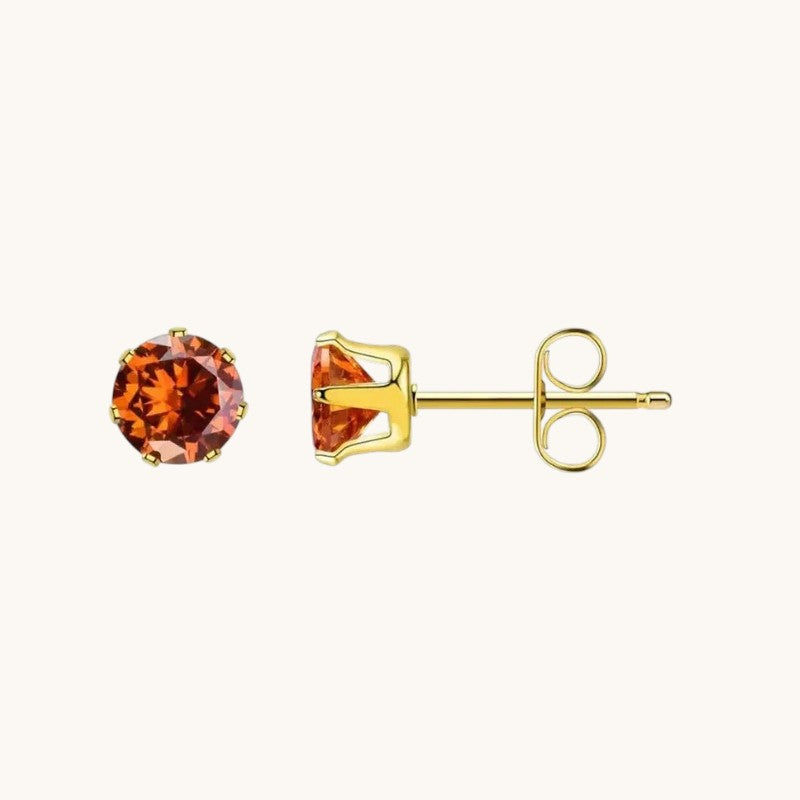 Boucles d'oreilles en zircone - Pierre de naissance orange/rouge - Juillet