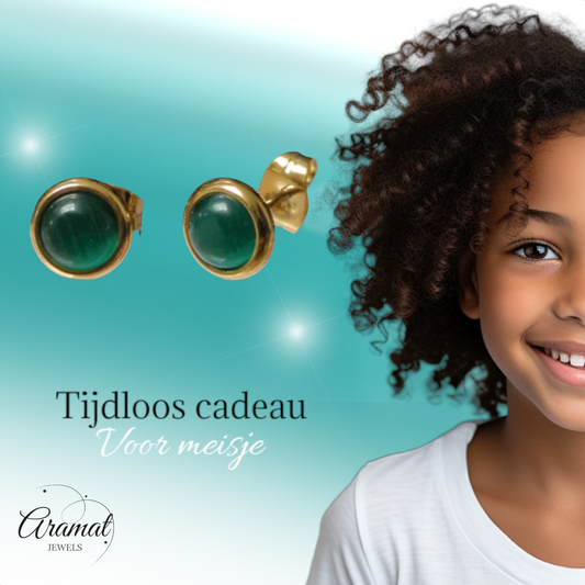 Cat Eye Earrings 8mm – Green - Gold-Colored