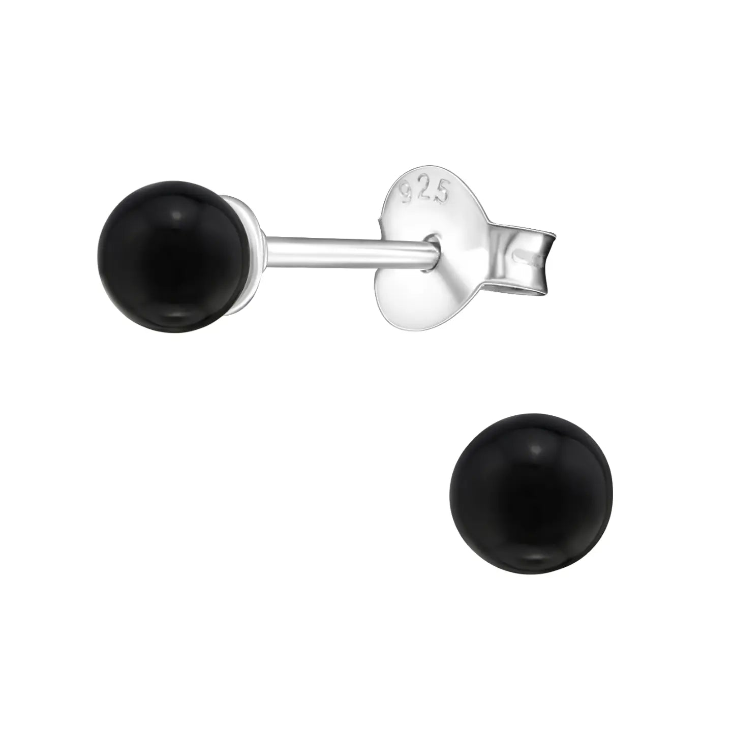 Zilveren Pareloorbellen 925 Zilver Zwart 4mm