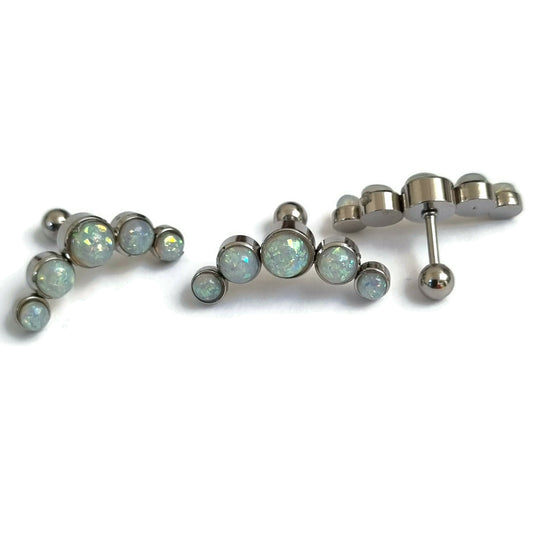 Twee Paar Oorringen Met Opaalstenen, Witte Opaal Helix Piercing Van Chirurgisch Staal