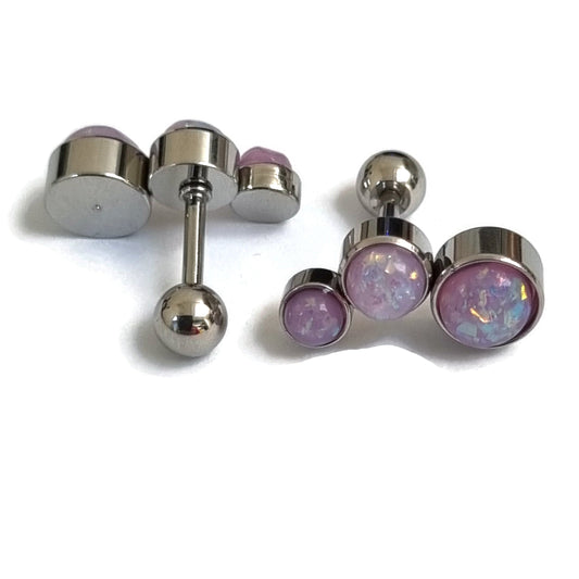 Paar Paarse En Zilveren Oorbellen Met Opaalstenen Voor Roze Opaal Helix Piercing - Chirurgisch Staal