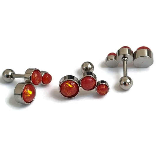 Rode En Zilveren Manchetknopen Met Gele Stip, Opaal Helix Piercing Van Chirurgisch Staal