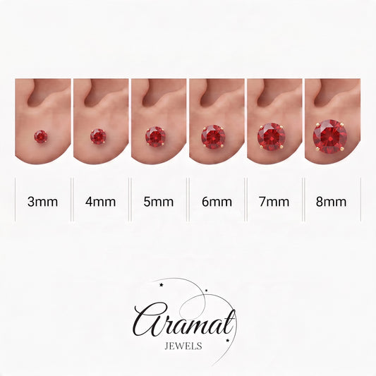 Stainless steel zirconia earrings red - round