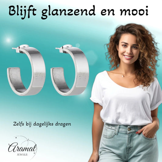 Oorbellen – 28mm Half-Hoop Glad RVS Zilverkleur Unisex