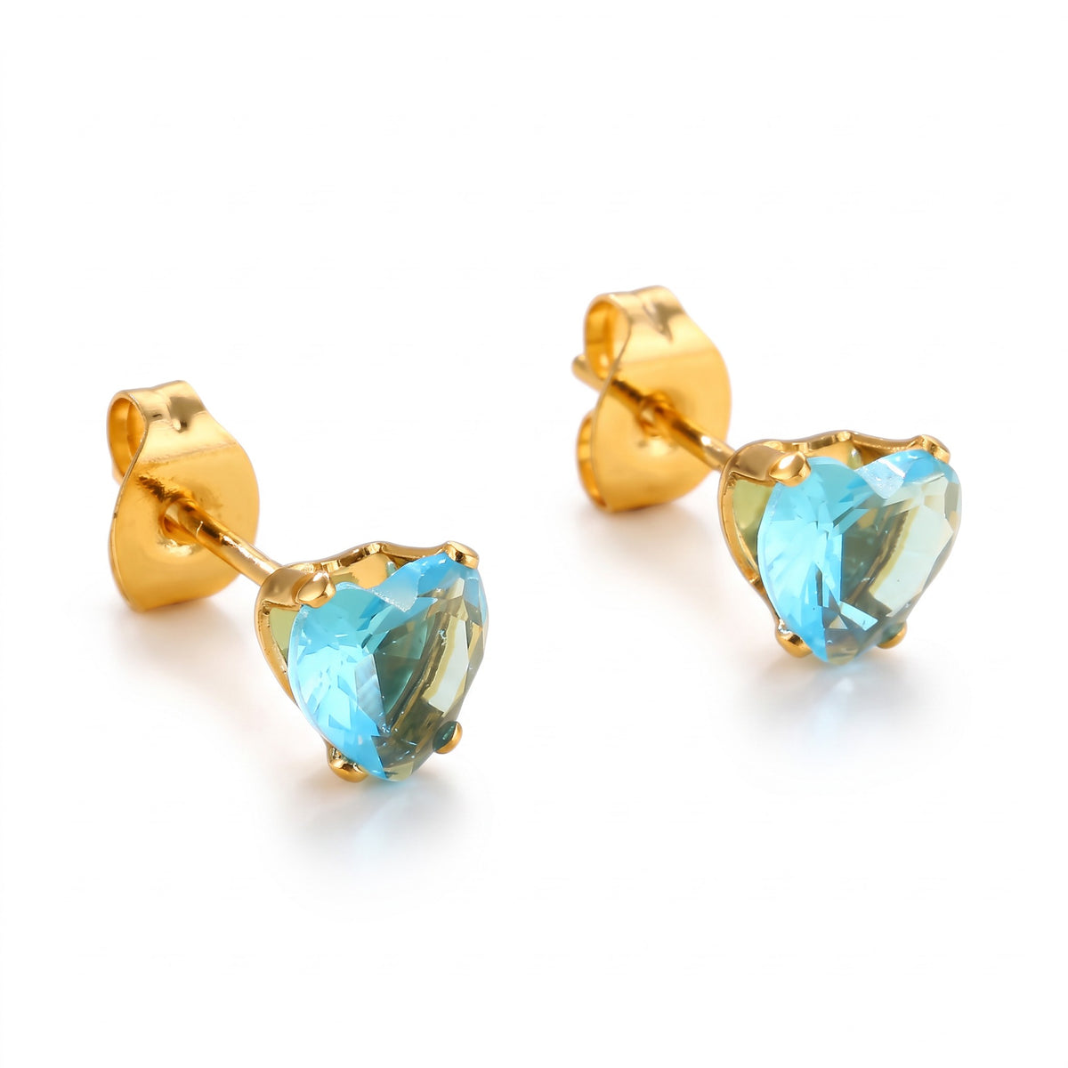 RVS Hartjes Oorbellen Aqua Blauwe Zirkonia – 6 of 7mm