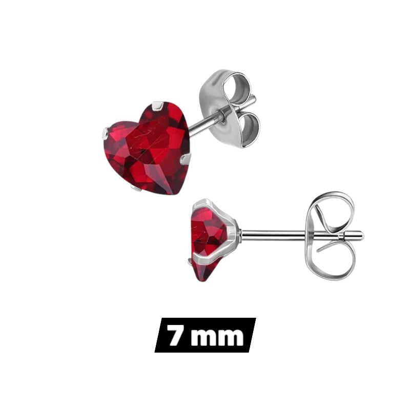 RVS hartjes oorstekers helder rood zirkonia – 3-8 mm