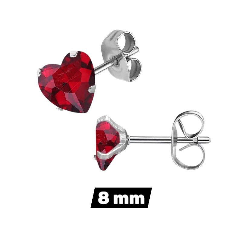 RVS hartjes oorstekers helder rood zirkonia – 3-8 mm
