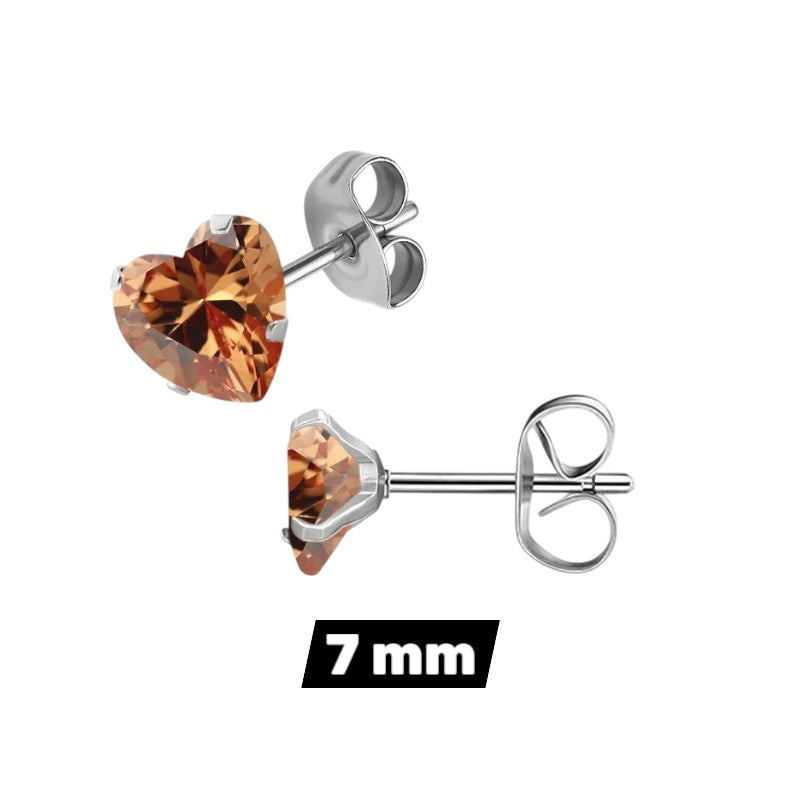RVS hartjes oorstekers champagne zirkonia