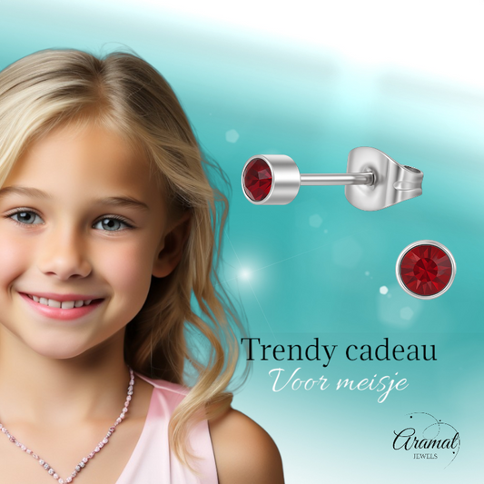 Garnet red crystal stud earrings – 4mm silver stainless steel