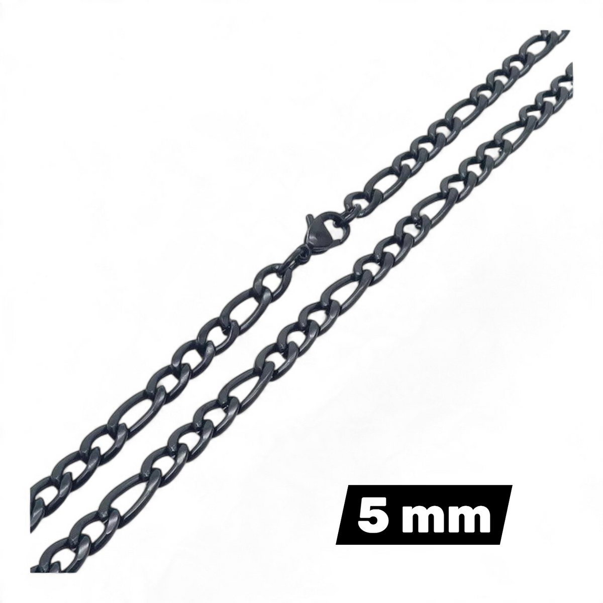 Zwarte figaro ketting RVS – 3–6mm, 45–75cm
