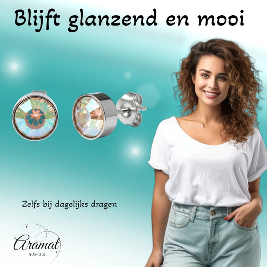 Oorstekers – Staal Kristal AB Transparant Zilverkleur (7mm)