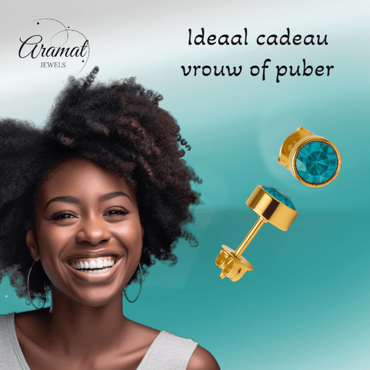 Aqua Blauwe Oorstekers 6mm – Goudkleurig RVS - oor2741 - XE71668 - Oorbellen kopen# - 6mm - alles - Aqua Blauw