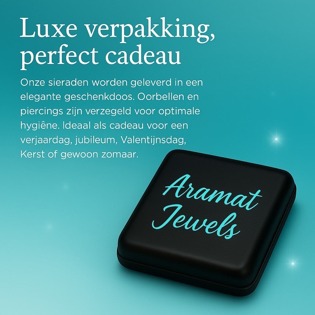 Aramat Jewels luxe verpakking, perfect cadeau, sieraden in geschenkdoos, ideaal als cadeau.