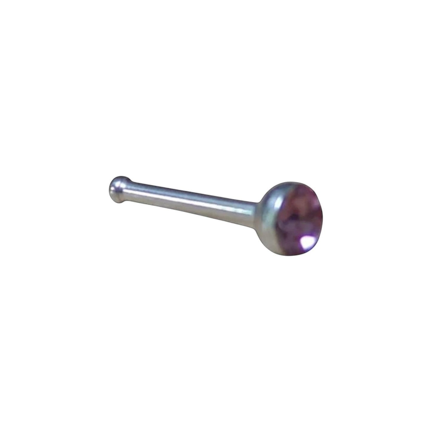 Aramat Jewels rechte neusvleugelpiercing van chirurgisch staal met een lila 2mm kristalsteentje.