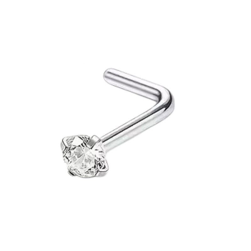 Aramat Jewels stalen neuspiercing met een L-vormig staafje en een fonkelende ronde zirkonia van 2mm.