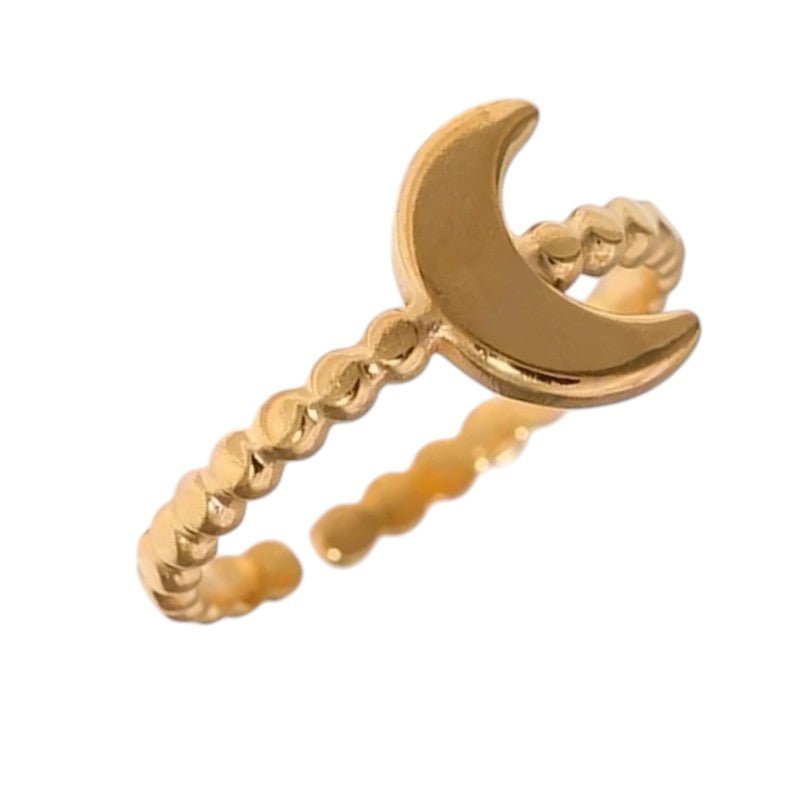 Damesring Verstelbaar β Open Ring met Maantje & Dots β One Size - ring323 - 30349 - Ringen kopen# - Goudkleur - alles - cadeau