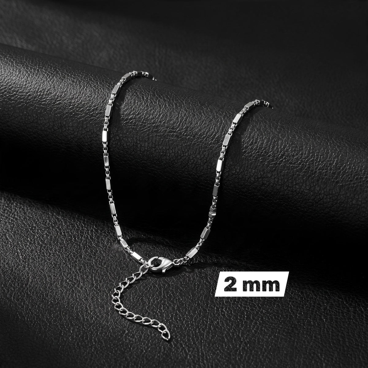 RVS fantasieketting zilverkleurig blokjes – 2 mm, 45 + 5 cm