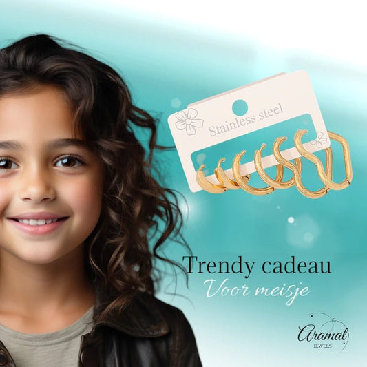 Goudkleurige stainless steel oorringenset – 2x rond + 1x hart – 3 maten - set19 - 153013 - Oorringen kopen# - alles - cadeau - dames