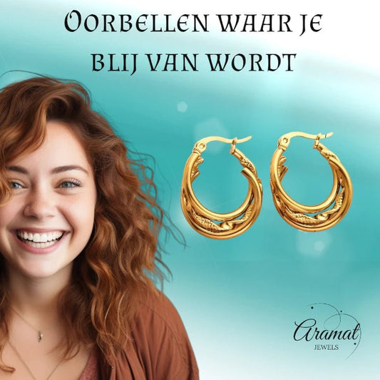 Goudkleurige Triple Oorringen Rond – 20x7mm - oor6296 - 647263 - Oorringen kopen# - 20mm - alles - cadeau