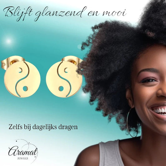 Goudkleurige Ying - Yang Oorbellen | RVS 10mm - oor4153 - Oorbellen kopen# - 10mm - alles - cadeau