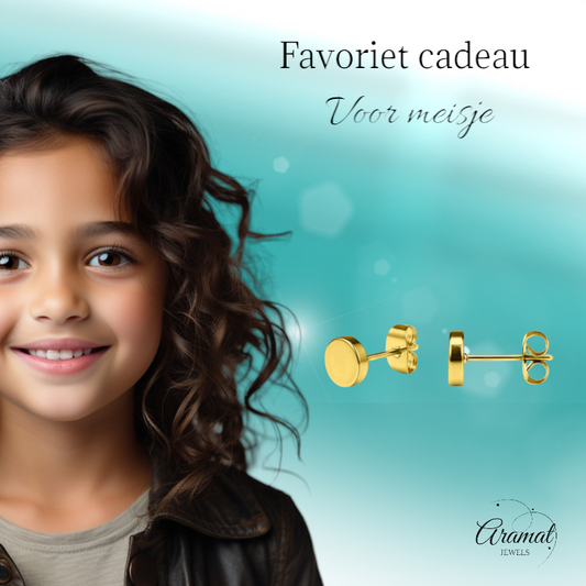 Gold-colored Round Ear Studs Stainless Steel 5mm