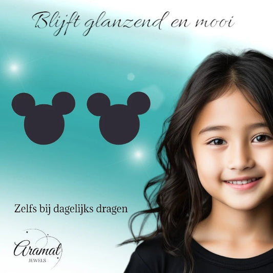 Mickey Oorbellen Zwart Staal | 8mm - oor6279 - 80976 - Oorbellen kopen# - 8mm - alles - cadeau