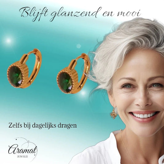 Mini Goudkleurige Oorringen – Groene Zirkonia – 15mm - oor6329 - 642322 - Oorringen kopen# - 15mm - alles - cadeau