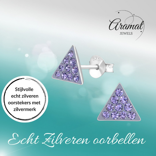 Silver triangle earrings lavender crystal