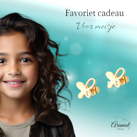 Gold-colored butterfly ear studs 9x8 mm