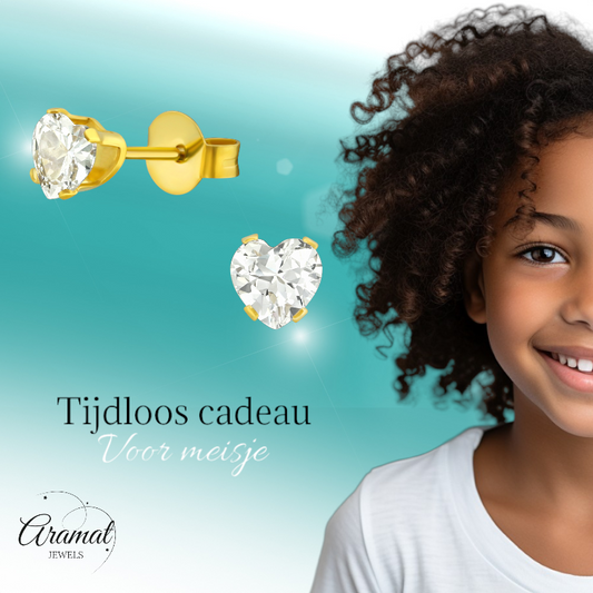 Zirconia Heart Earrings Gold Color – 5mm