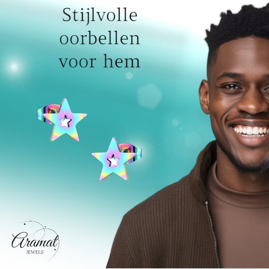 Star stud earrings multi-coloured steel – 9mm unique