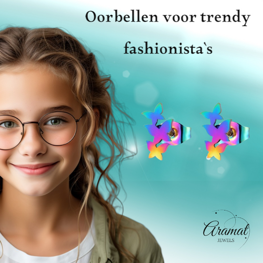 Bar studs multicolor – 3 butterflies – 10x6mm