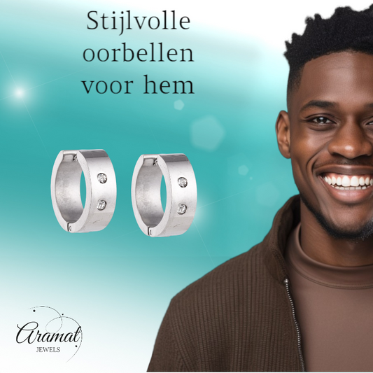 Wide Huggies with Crystal 13x7mm