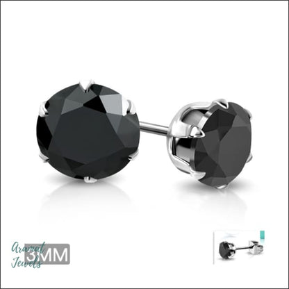 Stalen Zirkonia Oorbellen - Zwarte Diamant Studs