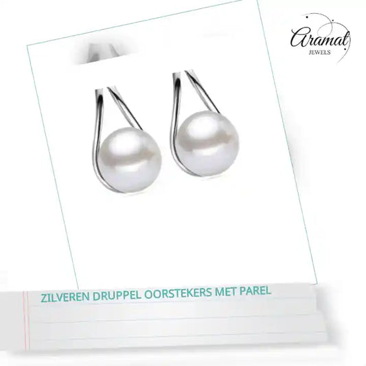 Zilveren Druppel Oorstekers met Parel by@Outfy