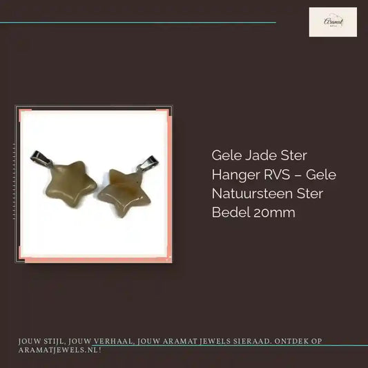 Gele Jade Ster Hanger RVS – Gele Natuursteen Ster Bedel 20mm by@Outfy