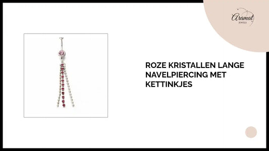Roze Kristallen Lange Navelpiercing met Kettinkjes by@Outfy