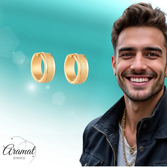 Robust Sandblasted Gold-Colored Earrings