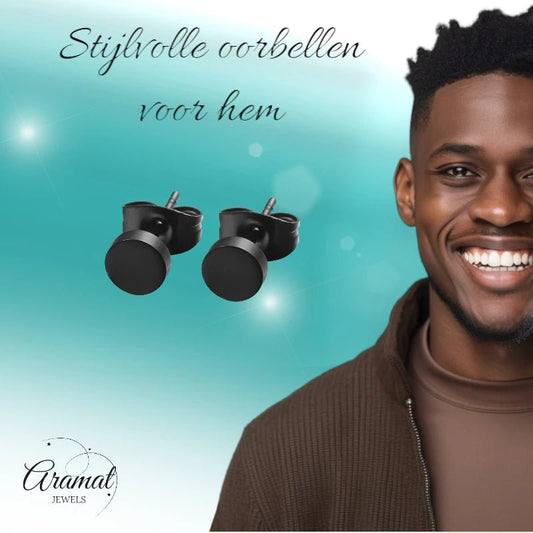 Ronde Zwarte Oorknopjes 6 mm – RVS - oor3154 - Oorbellen kopen# - 6mm - alles - cadeau
