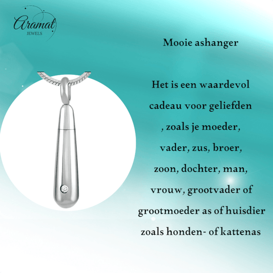 Stalen Buisvormige Ashanger met Zirkonia Steentje - hang377 - 8653 - Gedenkhangers kopen# - 33mm - alles - ashangers