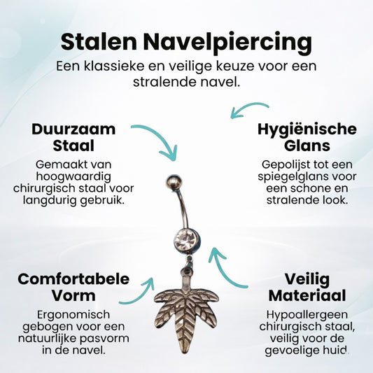 Piercing nombril en acier avec pendentif feuille de cannabis