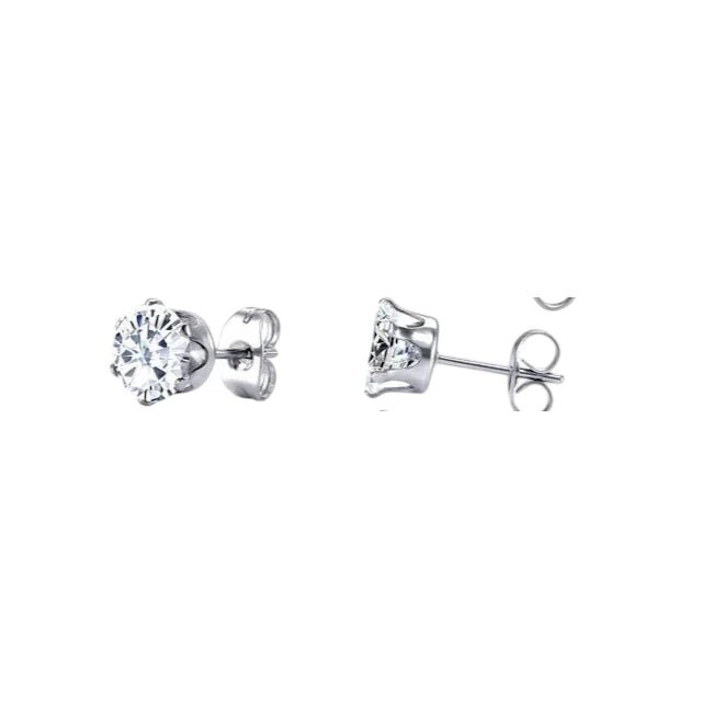 Stalen Oorstekers met Transparante Zirkonia - Rond - Aramat Jewels - Oorbellen - cadeautip