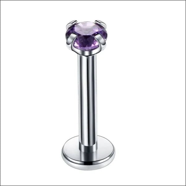 Tragus Piercing Zilverkleur Paarse Zirkonia 6mm 3mm - Aramat Jewels - Piercings - cadeautip