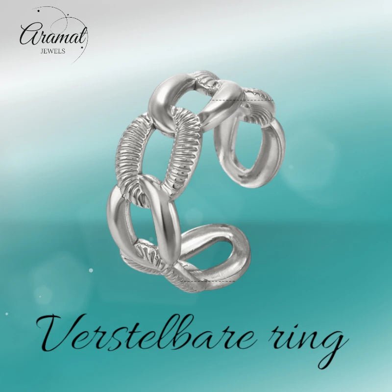 Verstelbare Open Schakelring β Gladde & Gestreepte Schakels β One Size - Aramat Jewels - Ringen - cadeautip