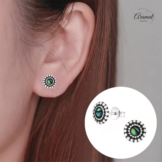 Zilveren Abalone Ronde Oorbellen 8 mm - oor1001 - Oorbellen kopen# - 8mm - 925 Zilver - Abalone