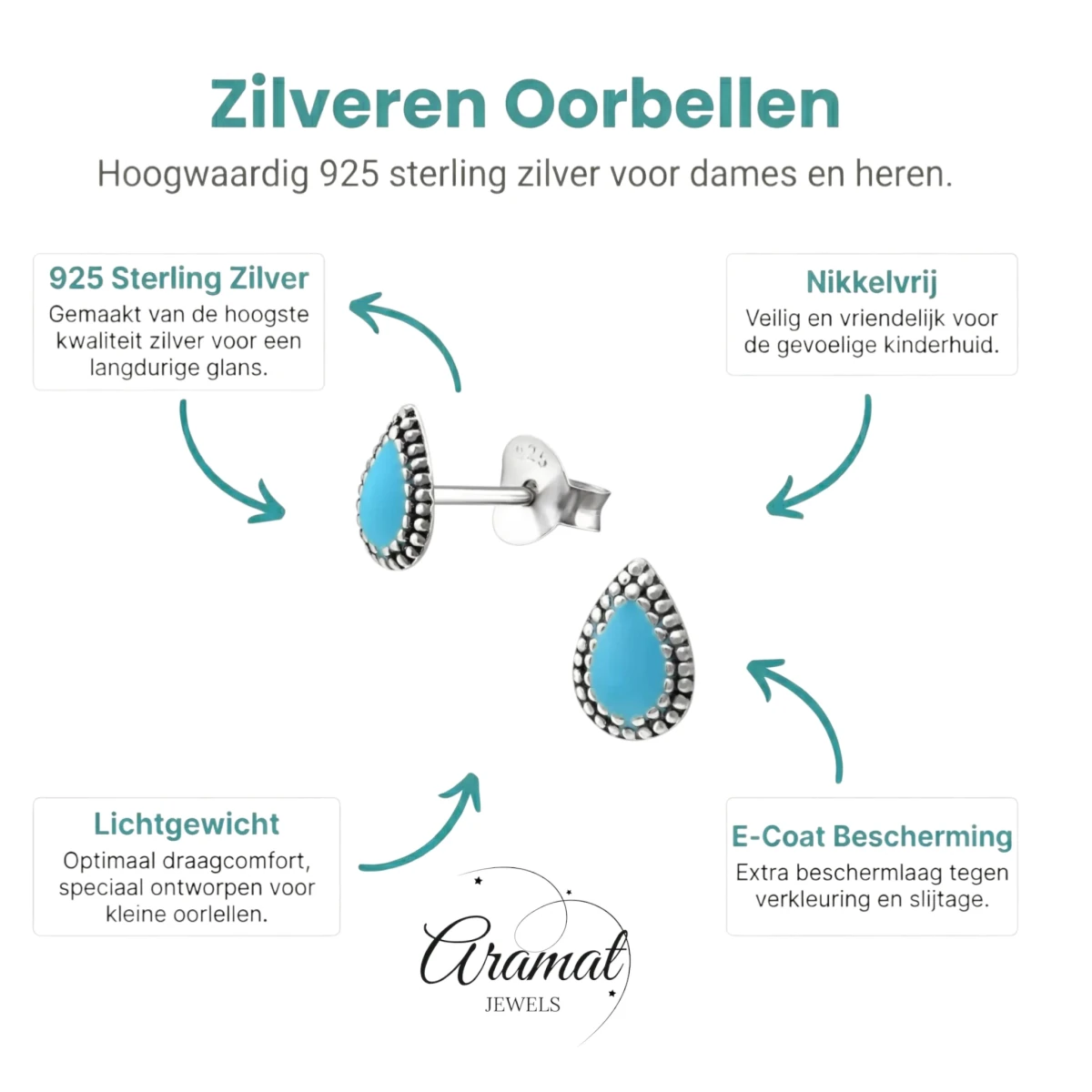 Zilveren Bali Druppel Oorbellen – 7x4mm – Emaille in Zwart, Blauw of Rood - Aramat Jewels - Oorbellen - cadeautip