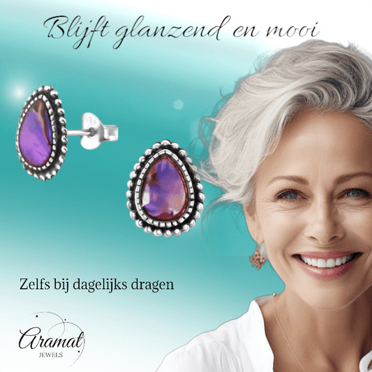 Zilveren Roze Abalone Oorbellen 12x9 mm - oor1821 - 30901 - Oorbellen kopen# - 12mm - 925 Zilver - Abalone