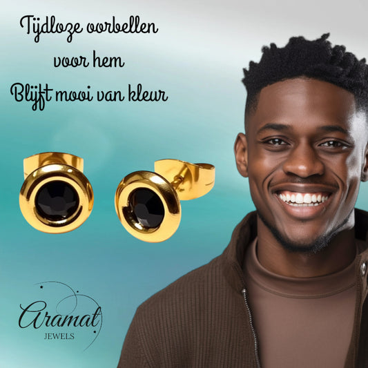 Black Crystal Earrings gold color - 8mm